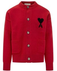 Ami Paris - Truien & Vesten ,Rood ,Wol De Coeur Crewneck Cardigan - Lyst