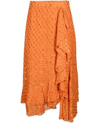 L'Autre Chose - Rokken ,Oranje ,Elegante Viscose Blend Gonna Rok - Lyst
