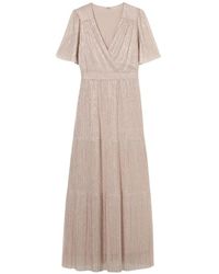 Oltre - Lange Geplooide Lurex Jurk - Lyst