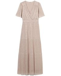 Oltre - Lange Geplooide Lurex Jurk - Lyst