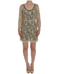 Dolce & Gabbana Floral Lace Short Mini Shift Dress - Naturel