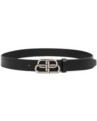 Balenciaga - Zwarte Leren Riem Met Logo Plaque - Lyst