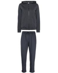 Brunello Cucinelli - Fitness ,Blauw ,Katoen Katoenen Hoodie Met Rits & Katoenen Joggingbroek - Lyst