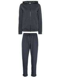 Brunello Cucinelli - Fitness ,Blauw ,Katoen Katoenen Hoodie Met Rits & Katoenen Joggingbroek - Lyst