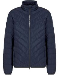 EA7 - Jassen ,Blauw ,Blauwe Chevron Gewatteerde Pufferjas - Lyst