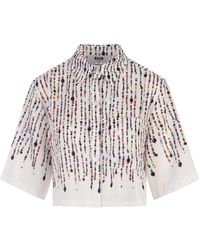MSGM - Camisa corta blanca con estampado de perlas - Lyst
