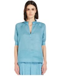 Max Mara - Blauwe Raglanmouw Blouse Met Ruffles - Lyst
