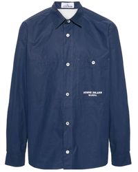 Stone Island - Camicia giacca a righe blu - Lyst