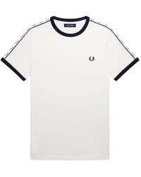 Fred Perry - Tops ,Wit ,Katoen 90S Inspired Ringer T-Shirt Met Laurel Crown Tape - Lyst