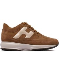 Hogan - Schoenen ,Bruin ,Leer Bruine Leren Sneakers Met Chunky Rubberen Zool - Lyst