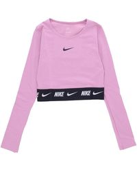 Nike - Fitness ,Roze ,Katoen Korte Mouw Crop Top Sportkleding - Lyst
