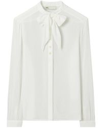 Tory Burch - Overhemden ,Wit ,Georgette Blouse Met Strik - Lyst