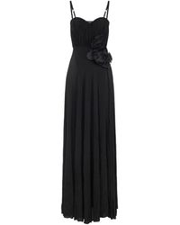 Elisabetta Franchi - Schwarzes Abendkleid Mit Floraler Stickerei - Lyst
