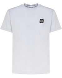 Stone Island - T-shirt in cotone blu con patch logo - Lyst