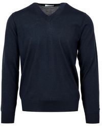 Paolo Pecora - Blauwe Wol V-Hals Trui - Lyst