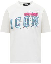 DSquared² - Tops ,Wit ,Katoen T-Shirt Met Ronde Hals En Icon Pixeled Print - Lyst