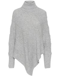 Cream - Truien & Vesten ,Grijs ,Polyester Lichtgrijs Melange Coltrui Poncho - Lyst