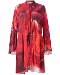 Roberto Cavalli - Kleedjes ,Rood ,Mini-Jurk Met Rozenprint En Strik - Lyst
