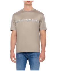 Emporio Armani - Jersey baumwoll- und lyocell-t-shirt mit besticktem logo - Lyst