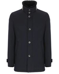 Herno - Jassen ,Blauw ,Wol Blauwe Wollen Jas Met Bontkraag - Lyst