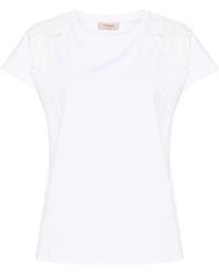 Twin Set - Weiße blumen patch t-shirt - Lyst