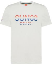 Sun 68 - Tops ,Wit ,Katoen T-Shirt Met Korte Mouwen En Groot Logo - Lyst
