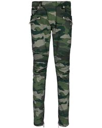Balmain - Jeans slim con dettagli a coste in denim con stampa camouflage - Lyst