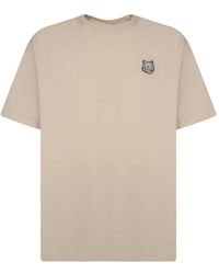Maison Kitsuné - Weiße baumwoll-t-shirt mit besticktem patch - Lyst