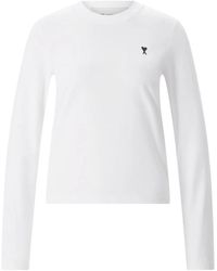 Ami Paris - Tops ,Wit ,Katoen Klassiek T-Shirt Met Lange Mouwen - Lyst