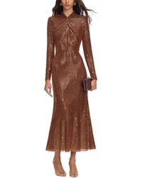 Self-Portrait - Kleedjes ,Bruin ,Polyester Rhinestone Midi Jurk - Lyst