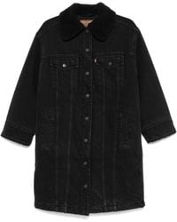 Levi's - Giacca di jeans nera con collo in pelliccia sintetica - Lyst
