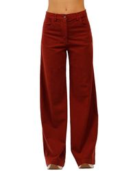 Aspesi - Broeken ,Bruin ,Hoge Taille Stretch Ribfluwelen Broek - Lyst