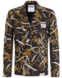 Moschino - Jassen ,Zwart ,Katoen Dubbelrijige Jas Met Print - Lyst