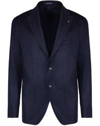 Tagliatore - Jassen ,Blauw ,Leer Getailleerd Jasje - Lyst