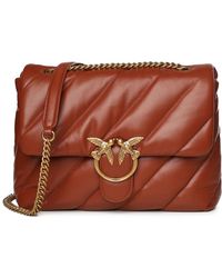 Pinko - Rote Leder-Schultertasche Mit Love Birds Schnalle - Lyst