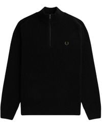 Fred Perry - Schwarzer ripp-halb-zip pullover - Lyst