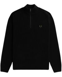 Fred Perry - Zwarte Geribbelde Turtleneck Met Halve Rits - Lyst