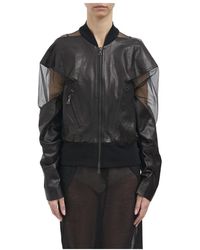 Yehuafan - Jassen ,Zwart ,Leer Leren En Tulle Bomberjack - Lyst