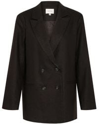 Gestuz - Jassen ,Zwart ,Linnen Zwarte Linnen Blazer Met V-Hals - Lyst