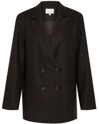 Gestuz - Jassen ,Zwart ,Linnen Zwarte Linnen Blazer Met V-Hals - Lyst