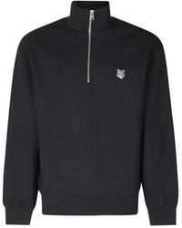 Maison Kitsuné - Hoodies & Sweatvesten ,Zwart ,Katoen Fox Head Comfort Half Zip Sweatshirt - Lyst