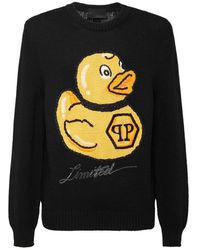 Philipp Plein - Wollen Mix Pullover Handgemaakte Borduurwerk Pp Duck - Lyst
