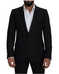 Dolce & Gabbana - Zwarte Slim-fit Wollen Blazer Met Logo - Lyst