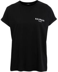 Balmain - T-Shirt aus Bio-Baumwolle mit kleinem geflocktem -ogo in Weiß - Lyst