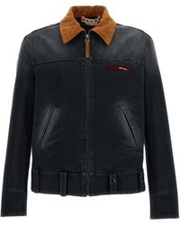 Marni - Jassen ,Zwart ,Katoen Canvas Jack Met Contrast Kraag - Lyst