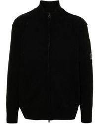 C.P. Company - Schwarzer Wollpullover Mit Seitlicher Reißverschlusstasche - Lyst