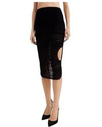 Mugler - Rokken ,Zwart ,Zwarte Midi Rok Met Drapering - Lyst