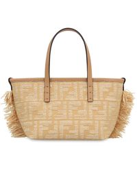 Fendi - Mini Jacquard Handtas Met Leren Handvatten - Lyst