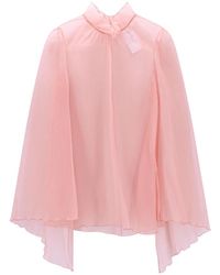 Max Mara - Overhemden ,Roze ,Zijden T-Shirt Met Ruches Mouwen Roze - Lyst