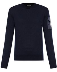 Moncler - Truien & Vesten ,Blauw ,Wol Sweater Met Mouwzak - Lyst